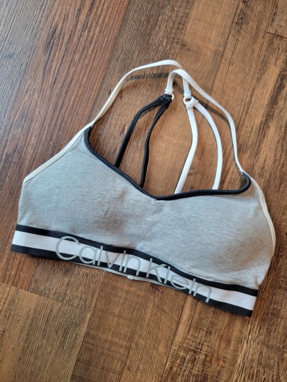 Calvin Klein Black White Gray Molded Cup Sports Bra Bralette